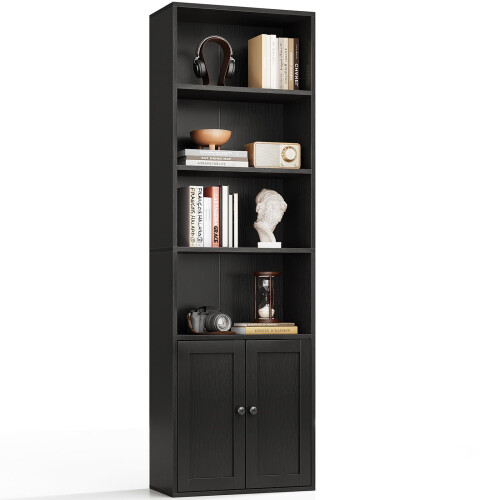 Coleshome 6-Tier Bookcase With Doors, Storage Cabinet, 176.4 cm, Black 1