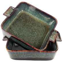 jinsongdafa Ceramic 24.5 CM Casserole Baking Dish with Handles, (1 L) Square Gold Au Gratin Dishes, Lasagna Pan Bakeware, Food Preserve Tray