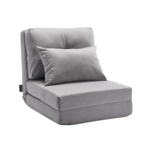 VEVOR Convertible Flip Chair, 5-Position Adjustable Floor Lazy Sofa, Folding Upholstered Couch Bed with Adjustable Backrest Metal Frame and Pillow