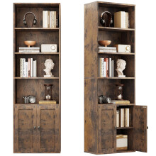 Coleshome 6-Tier Bookcase with Doors and Cabinet, Bookshelf Floor Standing Display Storage Shelf, Bookcases for Home, Office, Living Room, Bedroom
