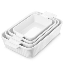 Jassceram Ceramic Casserole Dish Set of 4 Deep Rectangular Lasagna Pan Baking Dishes with Handles Large Porcelain Oven Safe Bakeware for Cooking