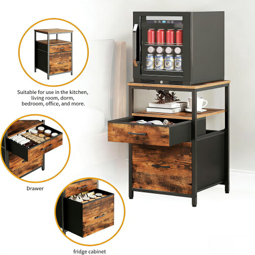 Herture Mini Fridge Stand, Small Refrigerator Stand with 3 Storage 2