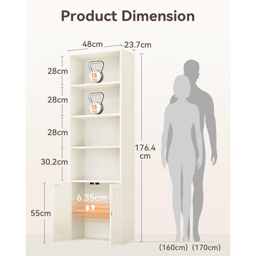 Coleshome 6-Tier Bookcase With Doors, Storage Cabinet, 176.4 cm, White 1