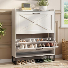 BonVache Rustic Shoe Cabinet 80cm Width for Hallway, White Shoes Cabinet with 2 Drawer Can Storage 16-20 Pairs of Shoes