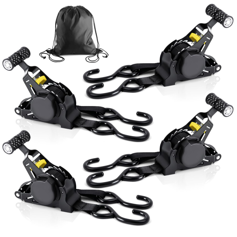 Vsshe Retractable Ratchet Straps 4 Pack, 3.3M X 25Mm Auto Retract Tie Downs, 680Kg Max Break Capacity, With Ergonomic Handles 5051227929211