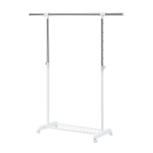 LiaMeE Heavy Duty Clothes Rail for Bedroom, Adjustable Clothes Rack on Wheels,Hanging Rail for Clothes, White & Chrome