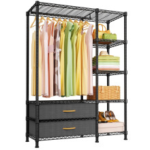 Ulif F3 Freestanding Closet Garment Rack, 5 Tiers Adjustable Heavy Duty Clothes Organizer Storage with 2 Fabric Drawers, Suitable for Bedroom