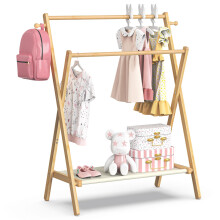 BAMBOOHOMIE Kids Clothing Rack, Small Clothes Rack for Toddler Pets, Dress Up Rack With Storage Shelf & Double Rods