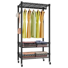 KZOBYD Clothes Rails with Wheels, Heavy Duty Clothing Rail Garment Rack Coat Rails Racks on Wheels, Stand Garment Coat Rack with Hanging Rods