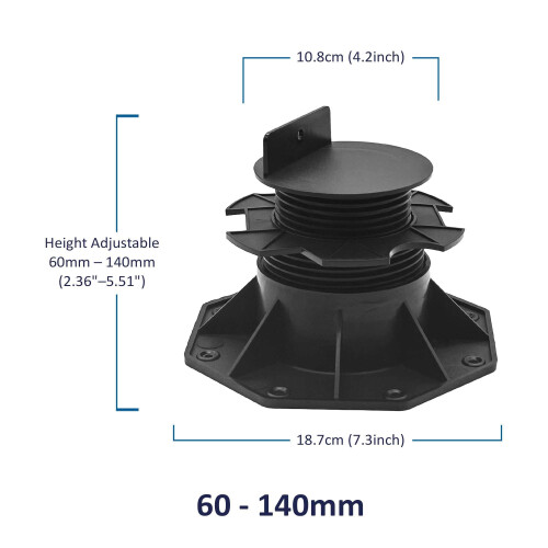 Nicoman Adjustable Deck Support Pedestal, Black, Plastic, for Elevated Decking and Joist Systems (Deck Pedestal - 10 Pack, 60-140mm) 1