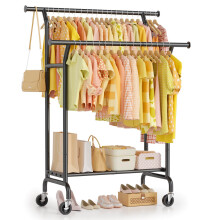 EAGMAK Double Clothes Rail Load 120 KG, Heavy Duty Clothes Rail on Wheels, Protable Clothing Rail with Storage Shelves