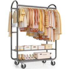 EAGMAK Heavy Duty Rolling Clothes Rail for Hanging Clothes, Double Hanging Rail with Lockable Castors, 326 KG Load Capacity
