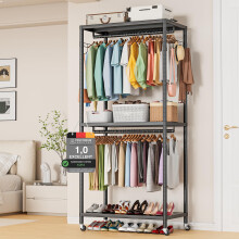 AQRA Clothing Rail, Clothes Rack, 200cm*40cm*90cm, 200kg (440lbs) Max Weight, Heavy Duty Clothes Rail with 2 Tiers Adjustable Shelves