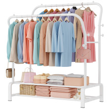 OPPAIYA Heavy Duty Clothes Rail with Double Hanging Rods & 8 Hooks,Clothing Rack with Wide Bottom Base