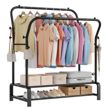 OPPAIYA Heavy Duty Clothes Rail with Double Hanging Rods & 8 Hooks, Clothing Rack with Wide Bottom Base