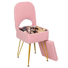 ABQ Small Vanity Chair with Storage, Faux Fur Dressing Table Chair & Vanity Stool for Makeup, Foldable Backrest Ottoman for Bedroom, Dressing Room