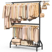 EAGMAK Double Clothes Rail Heavy Duty Load 280 Kg, Clothes Rail for Hanging Clothes, Garment Rack with Sotrage Shelves