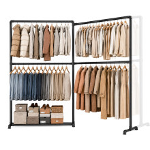 YasTant Heavy Duty Clothes Rail, Freestanding Clothes Hanging Rail with 4 Rails, 360 Foldable Side Arms, Bottom Shelf