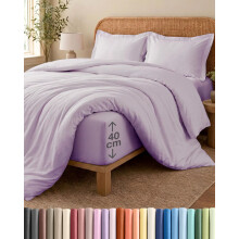 4 Piece King Size Light Lavender Duvet Cover Set - Duvet Cover & Fitted Sheet, 2 Pillowcases - 230x220cm + 150x200cm 40cm / 16" - Microfibre - Soft