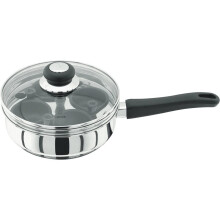 Judge Vista Stainless Steel Four-Cup Egg Poacher and Frying Pan, 20cm, Shatterproof Vented Glass Lid, Induction Ready, Oven Safe