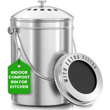 Premium Quality Stainless Steel Compost Bin 1.3 Gallon, Includes Charcoal Filter - Utopia Kitchen