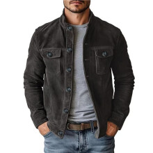 Vintage Heren Truckerjas van Suède, Lichtgewicht Imitatieleer, Casual Western Blazer, Sportjas Grafietkleur XXXL