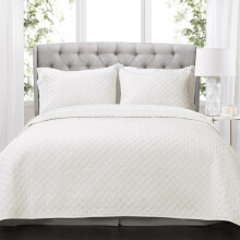 Lush Decor Quilt Diamond Pattern Solid 3 Piece Oversized Bedding Blanket Bedspread Set, Cotton, White, King