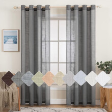 MIULEE 2 Panels Voile Curtains Sheer Cross Linen-like Solid Color Contemporary Decorative Ring Top Eyelet Panels for Bedroom Livingroom Nursery Room