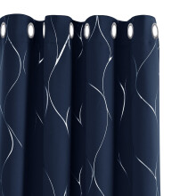 Deconovo Silver Wave Foil Printed Blackout Curtains, Thermal Eyelet Room Darkening Curtains, 52x84 Inch(Width x Length), Navy Blue, 2 Panels