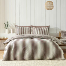 Catherine Lansfield Brushed Stripe Double Duvet Cover Set Chocolate