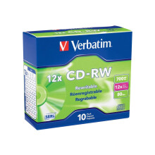Verbatim CD-RW 80MIN 700MB 4X-12X High Speed Branded 10pk Slim Case CD-RW 700MB 10pcs(s) - Virgin CD-RW 700MB, 10pcs(s), 120mm, 120min, 12x)