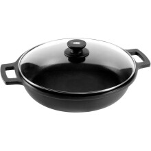 BRA Efficient Cast Aluminium Low Casserole Dish with Lid - Black & Orange (2.3L). Casserole Shallow Small Casserole Dish with Lid. 100% Recycled