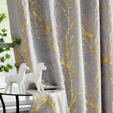 Fmfunctex Blackout Thermal Curtains for Bedroom 72 Inch Drop Grey Gold Eyelet Curtains for Living Room Branch Foil Print Room Darkening Energy Saving