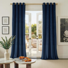 PONY DANCE Navy Blue Velvet Curtains - 90 Drop Thermal Blackout Curtains Eyelet Soundproof & Room Darkening Window Treatment for Living Room/Bedroom