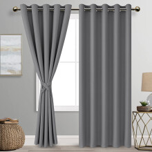 DWCN Grey Blackout Curtains with Tiebacks for Bedroom Thermal Insulated Solid Eyelet Curtains for Living Room,2 Panels,66" Wide x 90" Drop