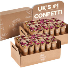 Flora & Bloom Biodegradable Confetti | Wedding Petal Confetti With Pre-Built Cones & Tray (6 Litres) | Dried Jasmine Lavender & Rose Petals