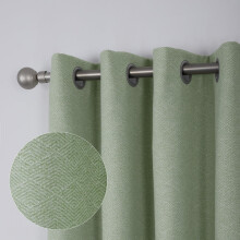 always4u 100% Blackout Curtains Green Geo Jacquard Curtain for Living Room Thermal Modern Scandi Look Texture Window Treatments Eyelet Home