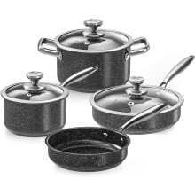Non Stick Pots and Pans Set, 7-Piece Induction Hob Pan Set, Nonstick Saucepan Set Frying Pan Set Pot Set with Glass Lids