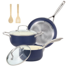 M MELENTA Pots and Pans Set Non Stick, 7 Piece Induction Hob Pan Set, Kitchen Ceramic Cookware Set, Nonstick Cooking Sets with Frying Pan