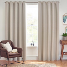 furn. Dawn Textured Blackout Eyelet Curtains – Thermal Lined Pair (Linen - Width 117 x Drop 137cm)