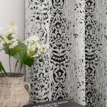 Mrs.Naturall Black and Grey Cream Living Room Curtains 84 Inches Long Damask Patterned Dark Light Blocking Window Treatments Room Curtains Drapes for