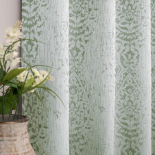Mrs.Naturall Sage Green Curtains 90 Inch Length for Living Room 2 Panel Set Grommet Damask Medallion Pattern Room Darkening Window Curtain Drapes for