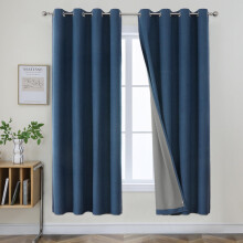Joydeco 100% Blackout Lined Curtains Bedroom W55 x L69 Inch Drop, Faux Linen Textured Thermal Insulated Eyelet Curtains with Coating Back Layer for