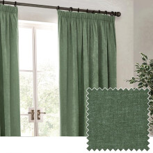 Yard Heavy Chenille Pencil Pleat Curtain Pair – Lined Room Darkening Soft Velvet Curtains (Eucalyptus - Width 168 x Drop 183cm)