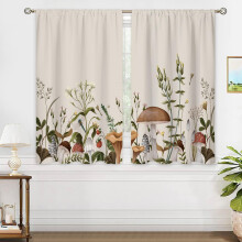 oolygoo Vintage Mushroom Window Curtains Leaves Botanical Rod Pocket Rustic Boho Mushroom Beige Curtain Drapes Herb Curtains for Bedroom Living Room