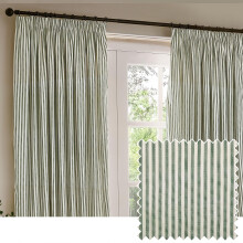 Yard Hebden Pencil Pleat Curtain Pair – Ultra Soft Cotton Lined Striped Curtains (Forest - 168x229cm)