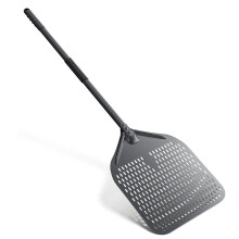 Pizza Shovel 34cm x 45cm Long Hard Anodized Aluminum Pizza Shovel with Heat Insulating Silicone Sleeve, Perforated Pizza Scraper for Pizzas