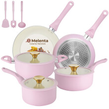 M MELENTA Pots and Pans Set Non Stick, 11 Piece Ceramic Induction Hob Pan Set, Non Toxic Cookware Set with Frying Pans, Saucepan Set, 100% PFOA Free