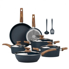 Kitchen Academy Induction Hob Pans Set -12PCS Nonstick Blue Cookware Set, Granite Pots and Pans Set Non Stick & Non Toxic