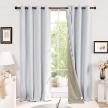 Deconovo Total Blackout Curtains Extra Long Faux Linen Thermal Insulated Ring Top Curtains for Living Room, Grey, W52 x L108 Inch One Pair